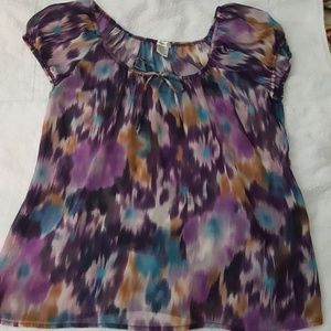 A Studio Y Cap Sleeve Floral Pattern Top Large